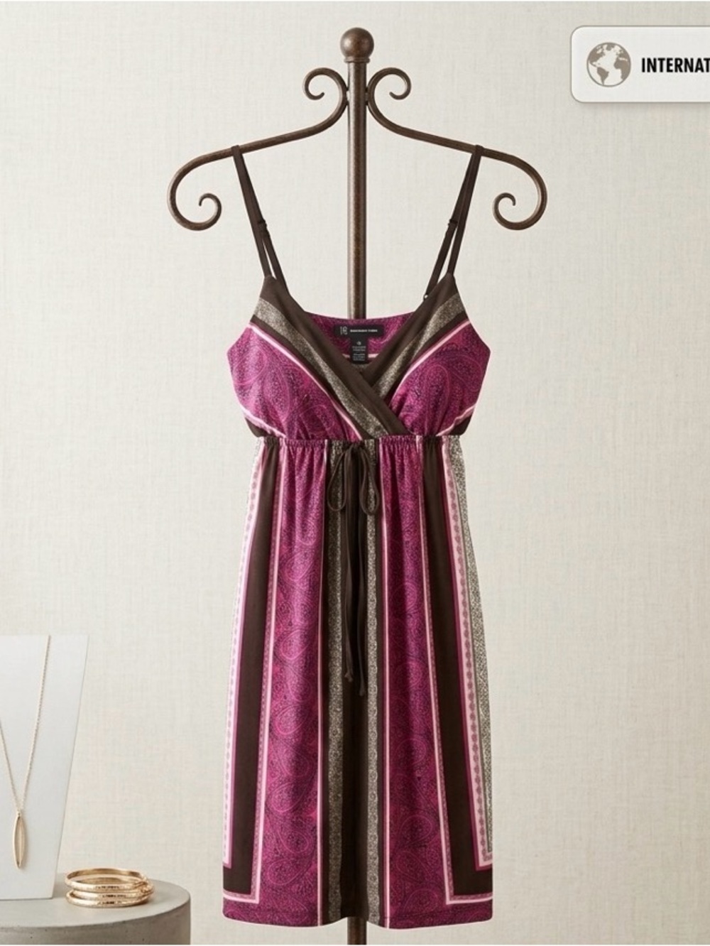 2/$30 INC International Concepts Pink and Brown V-Neck Dress. XS